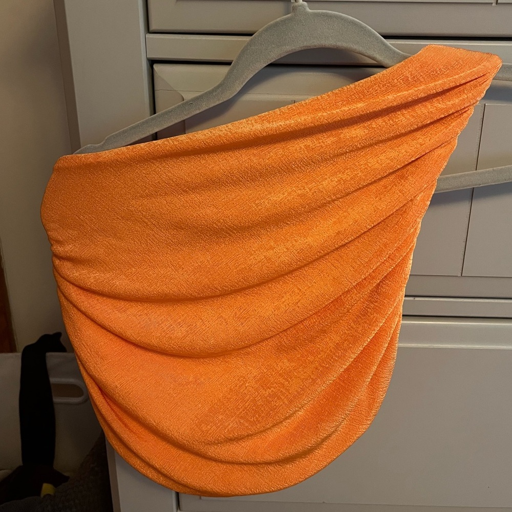 Chic Orange Draped One-Shoulder Top